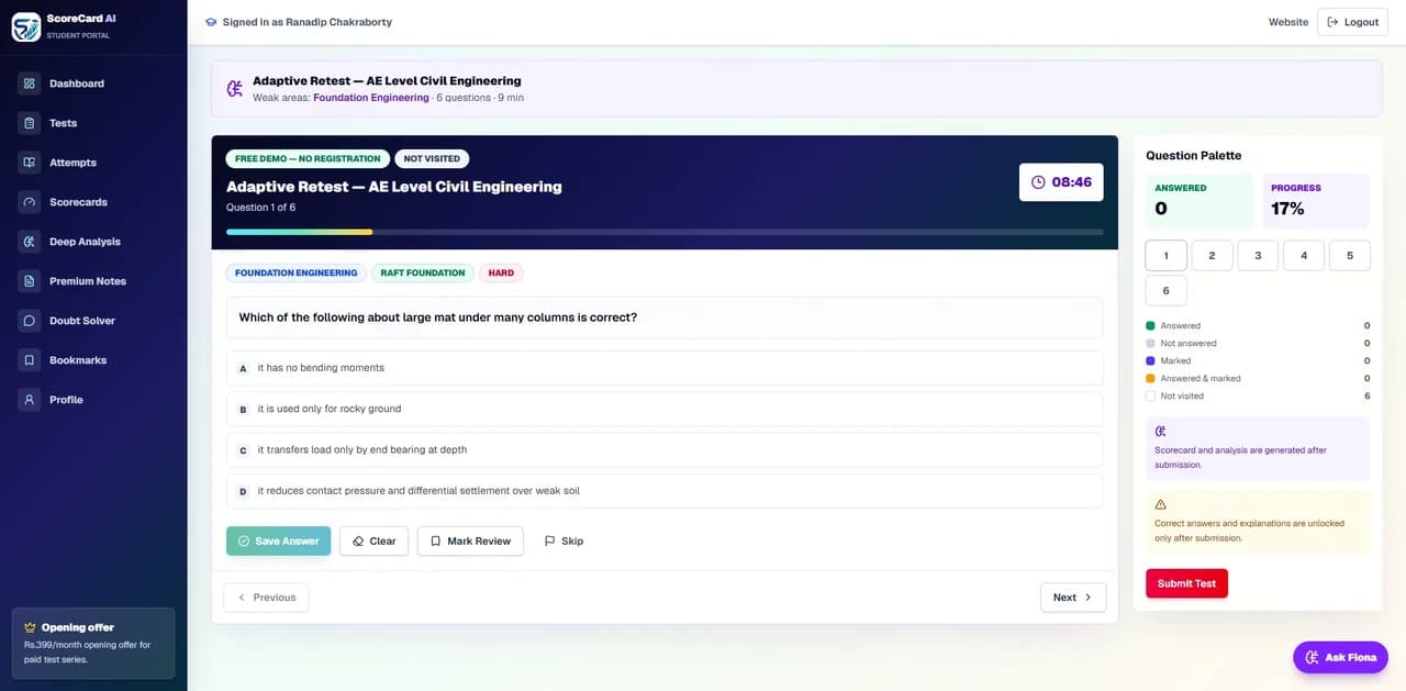 Adaptive Retest — ScoreCardAI screenshot