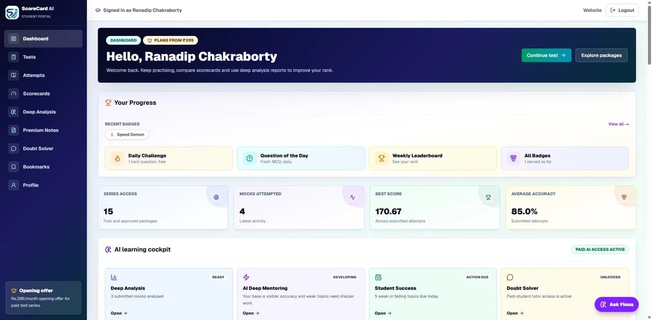 Smart Student Dashboard — ScoreCardAI screenshot