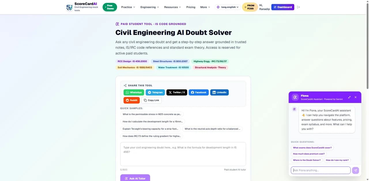 AI Doubt Solver + Fiona — ScoreCardAI screenshot