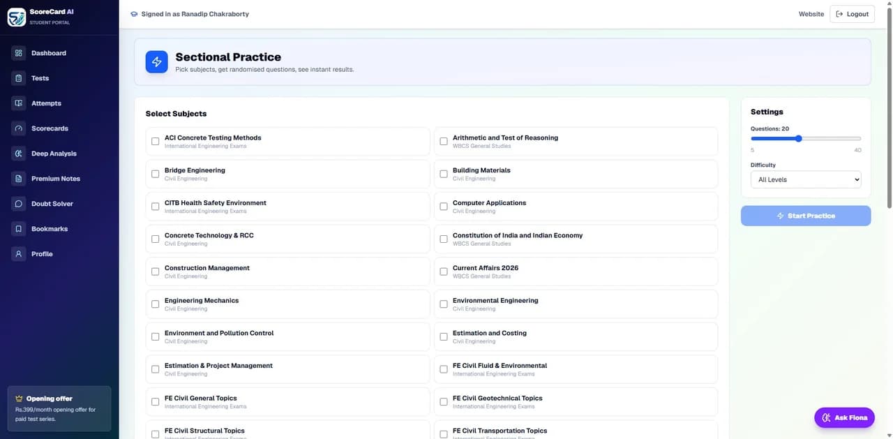 Sectional Practice — ScoreCardAI screenshot